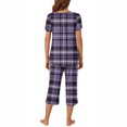 thumbnail image 3 of BiZtdJrK Women's Two Piece Set Casual Pleated Short Sleeve Shirts and Capris Pajamas Sets Trendy Plaid Print Sleepwear Suits with Pockets Lightning Sales Purple XL, 3 of 7