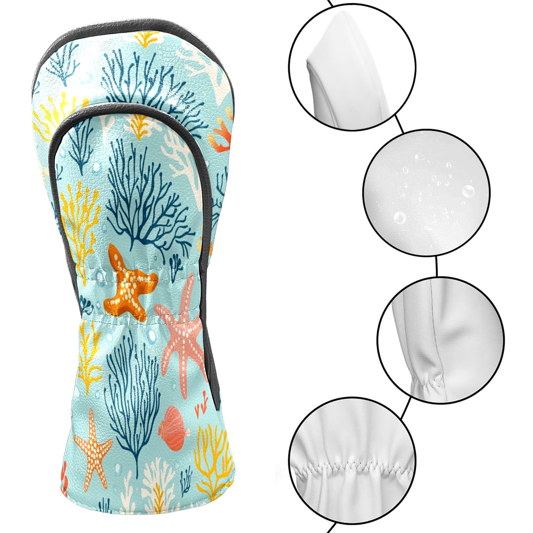 Golf Club Covers PU Leather Waterproof Head Covers for Fairway Woods Hybrids Colorful Coral Pattern Unisex Fits Most Brands