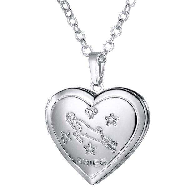 U7 Locket Necklaces 12 Constellations/Zodiac Heart Pendant & Chain 2018 Mother's Day Gift Men/Women Jewelry Necklace P1158 Gao Jinjia LED
