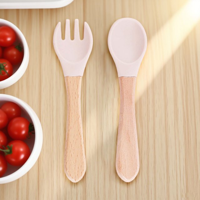 BKER Wooden Handle Fork Spoon Set Tableware Kitchen Cutlery Durable Smooth Finish For Dining Camping Travel