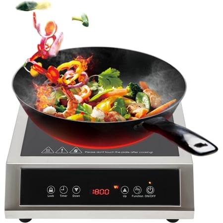 Commercial Induction Cooktop 1800W Countertop Burner Electric Hot Plate Induction Cooker w/Time & Temp Adjustable Electric Stove For Cooking Only Applicable To Pots With 30% Magnet Content