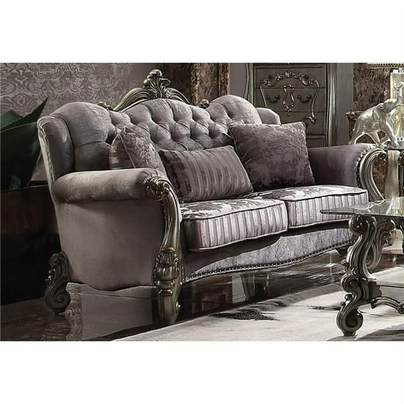 ACME Versailles Loveseat w/3 Pillows in Velvet & Antique Platinum