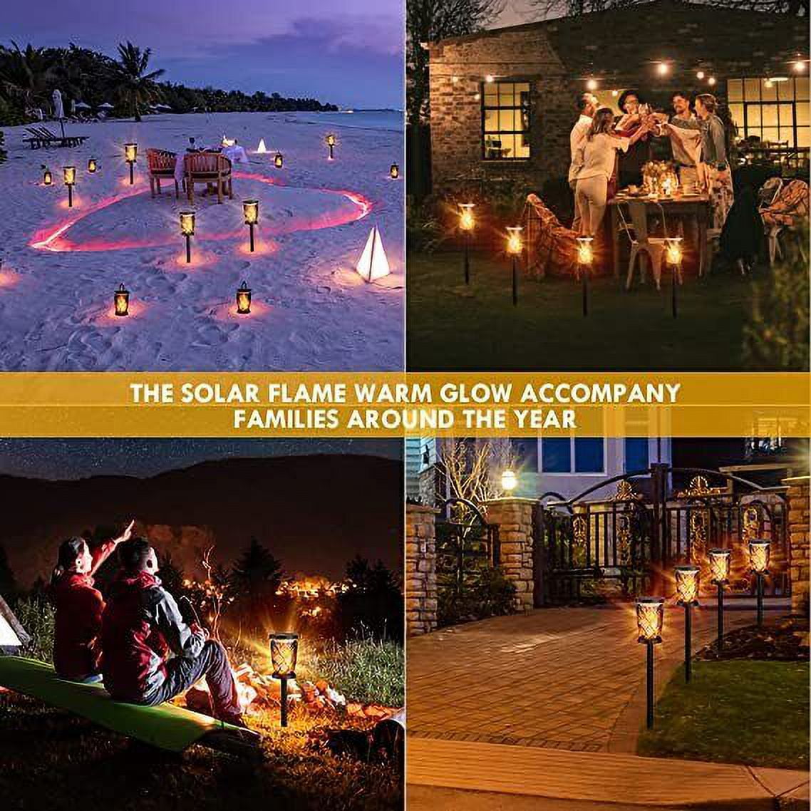 Solar Lights (4 Pack) Waterproof Pathway Lights with Flickering Flame Upgraded Detachable Outdoor Solar Landscape Lantern