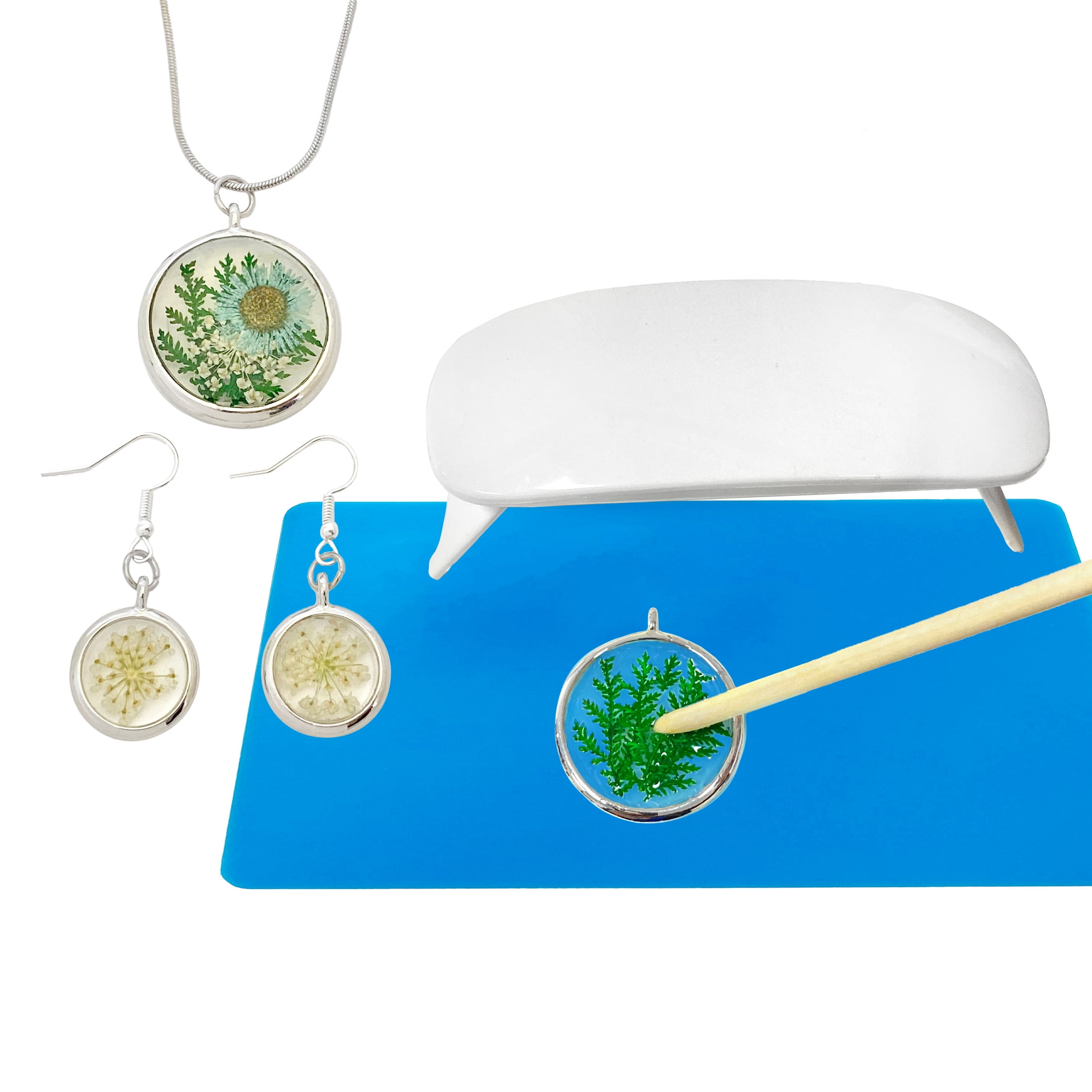Blue Moon Beads UV Resin Craft Tool Kit, Includes Lamp, Silicone Mat, Cups, Stir Sticks, Unisex Teen to Adult, 8 Pieces