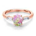 thumbnail image 3 of Gem Stone King 18K Rose Gold Plated Silver Simulated Pink Opal and Lab Grown Diamond Engagement Ring for Women | 1.35 Cttw | Oval Cabochon 8X6MM | Gemstone October Birthstone | Size 9, 3 of 6