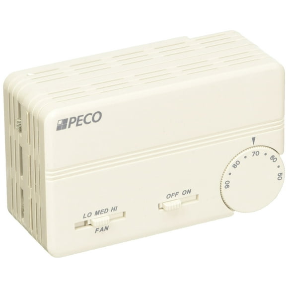 Peco TA155-028 Ventilateur à 3 Vitesses Thermostat Programmable avec Fils, Marche/arrêt, Tension en Ligne, Blanc