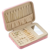 EEEkit Flannel Travel Jewelry Organizer, Jewelry Case with Multiple Compartments for Earrings, Rings, Pink