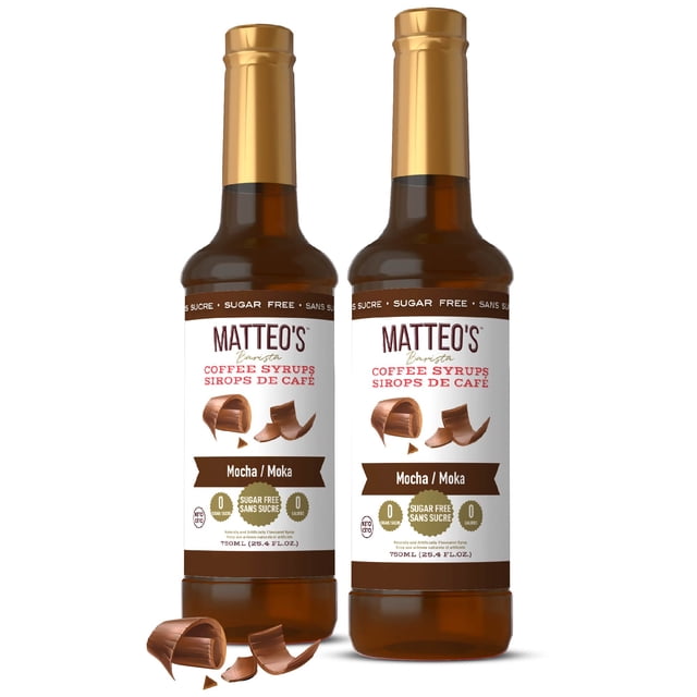 Matteo's Sugar Free Coffee Flavoring Syrup, Mocha, Delicious Coffee Syrup, 0 Calories, 0 Sugar, Keto Friendly (750mL, Single Bottle)