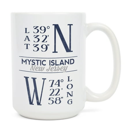 

15 fl oz Ceramic Mug Mystic Island New Jersey Latitude and Longitude Dishwasher & Microwave Safe