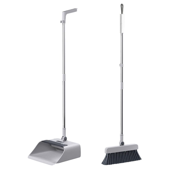 Broom with Dustpan Combo Set, Brooms for Sweeping Indoor and Outdoor 3 in 1 Long Handle Broom and Dustpan Set Push Broom Heavy-Duty for Home Cleaning Bathroom Kitchen