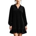 thumbnail image 2 of Sheghy Women Fall Collared Long Sleeve Shirt Dress Ruffle Hem Loose Fit, 2 of 6