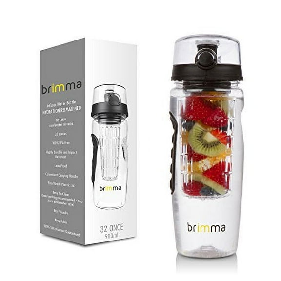 Brimma Leak Proof Fruit Infuser Water Bottle, Large 32 oz BPA Free with Flip Top Lid