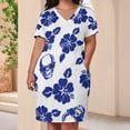 thumbnail image 3 of Blue Hibiscus Skulls White Background Women's Summer Short Sleeve Casual Dresses Party Dress, 3 of 5