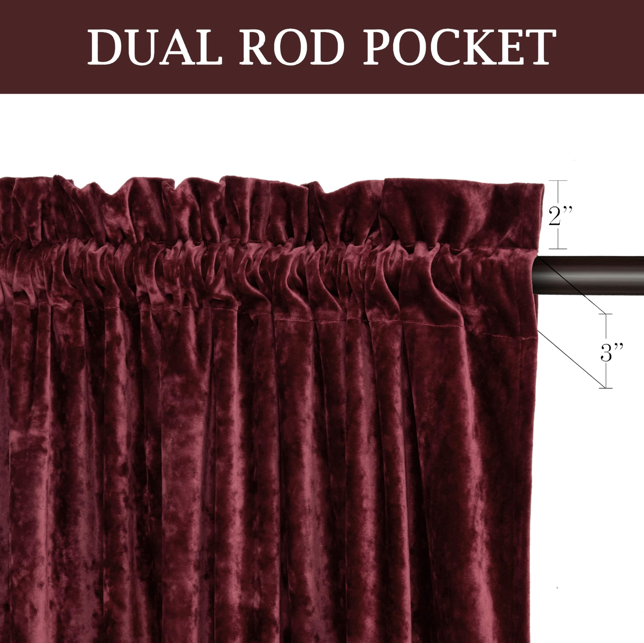 Chezmoi Collection Lux Burgundy Red Crushed Velvet Curtains 2 Panel Set, Room Darkening Luxury Distressed Velvet Rod Pocket Window Drapes for Living Room Bedroom 50" W x 96" L