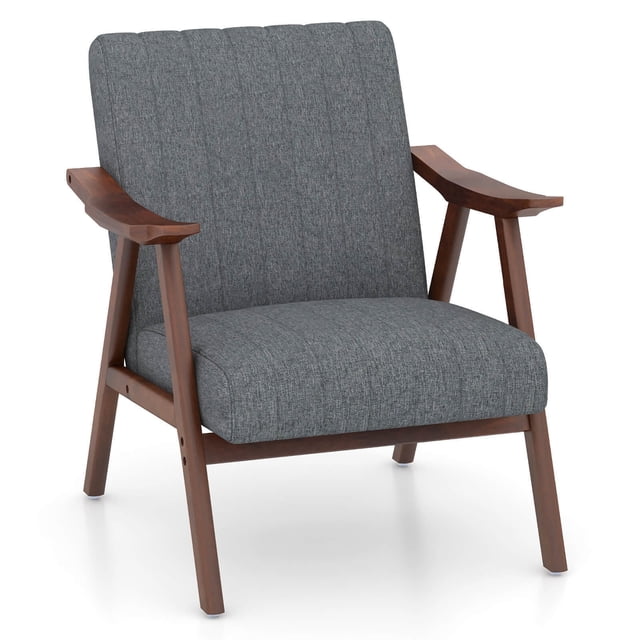 Gymax Modern Accent Chair Leathaire Leisure Armchair w/ Rubber Wood Frame & Felt Pads Light Gray