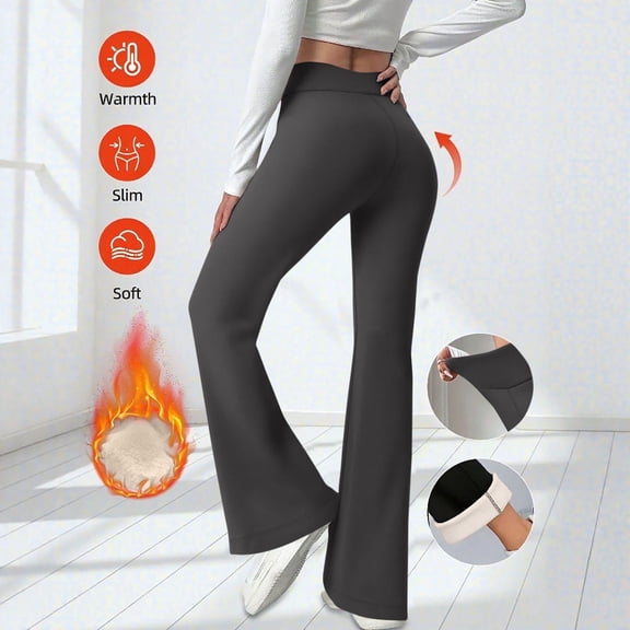 ZHYou Women High Waist Fleece Lined Thermal Flare Yoga Pants,Slim Fit,Stretchy,Soft,Casual,Tummy Control,Warm Trousers,Dark Gray,Size M