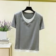 thumbnail image 2 of TAGOLD Womens Short Sleeve Round-Neck Blouses & Shirts Ribbed Panel 2 In 1 Casual Summer Top, 2 of 5
