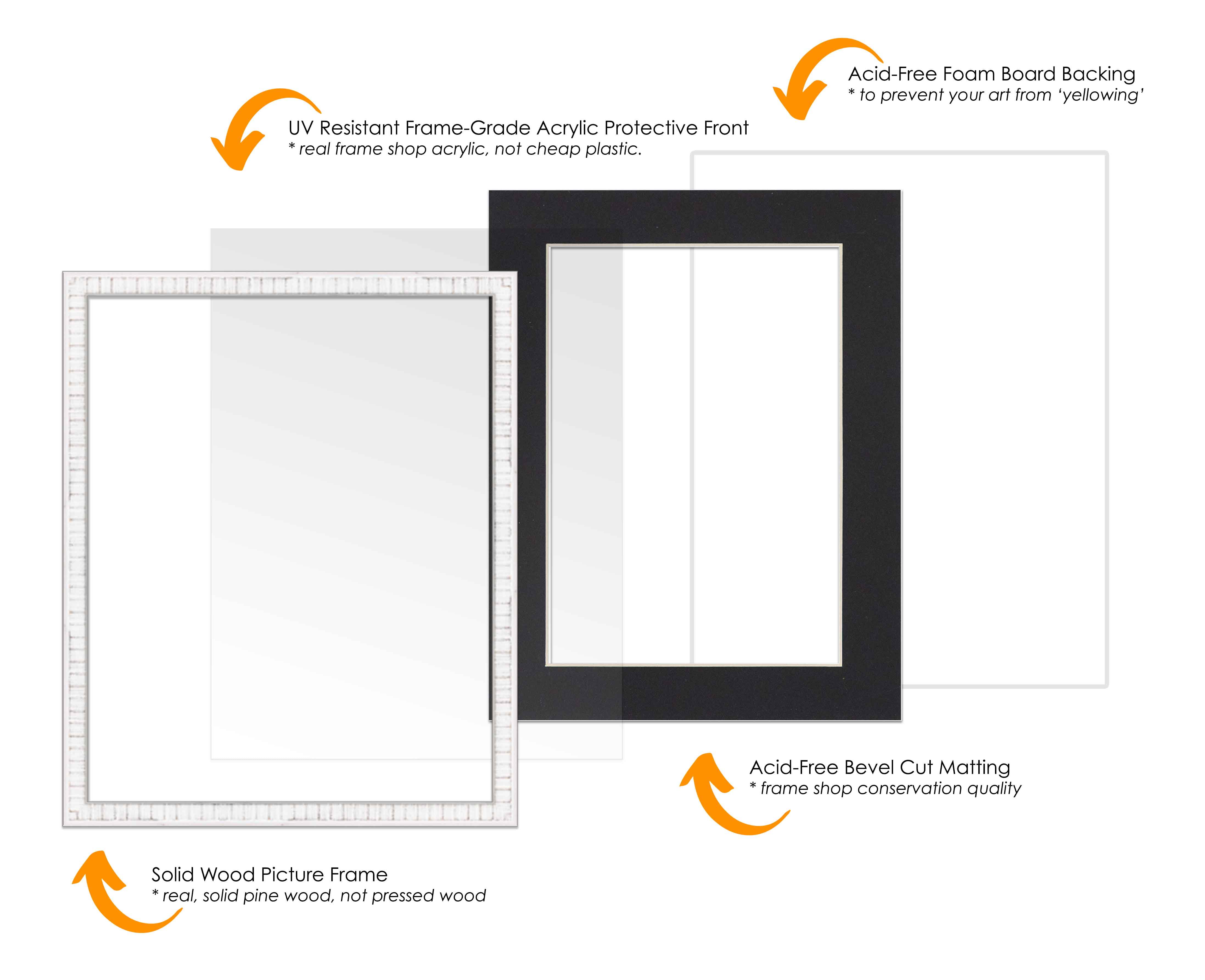 16x20 Frame White With Black Picture Mat For 16x20 Photo - White 18x24 Frame To Display Print or