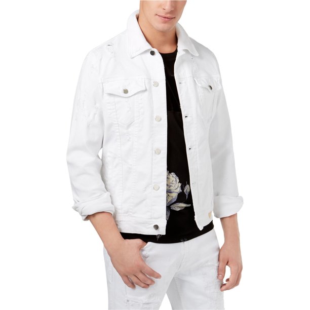 GUESS Chaqueta vaquera Rex Destroyed para hombre, blanca, pequeña Guess Chaqueta