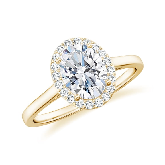 Natural Halo Engagement Ring with Moissanite in Yellow Gold Plated/ 925 Sterling Silver| Oval Shaped April Birthstone, Birthday, Anniversary, Wedding Jewelry, Ring Size 5