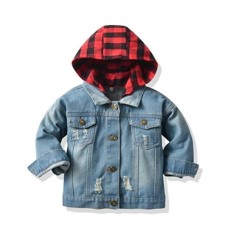 

Krdevn Toddler Kid Baby Boys Girls Denim Jacket Long Sleeve Button Down Jeans Coat Cowboy Overcoat Hoodie Casual Outwear -Blue 18-24 Months