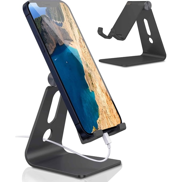 Soporte para Celular, Universal Multiángulo Ajustable, Plegable de Aluminio, Compatible con iPhone 16/15/14/13 Pro MAX, Galaxy S24 S23 S22 Ultra, Huawei, Redmi (Plata),Negro