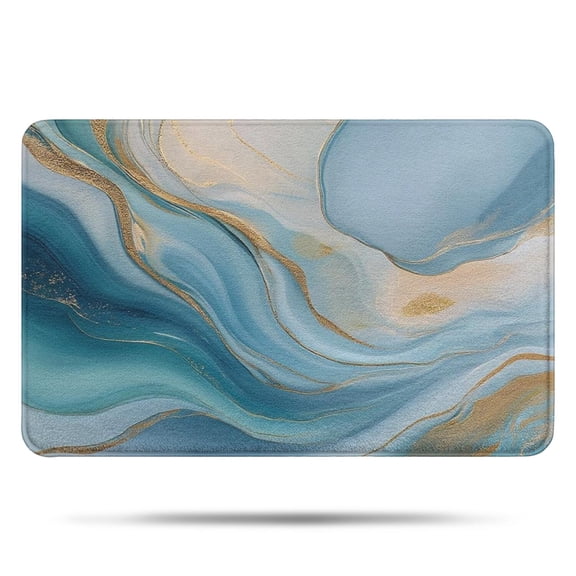 Blue Marble Gold Wave Pattern Bathroom Rugs Mat,Non Slip Microfiber Bathroom Rug,Rubber Backing,Soft Bathroom Mats for Bathroom Floor,Tub and Shower,17x27in(43x68cm)