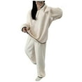 thumbnail image 3 of CFLVAEK Fuzzy Pajamas Sets for Women Plus Size Warm Winter Tops with Pants Soft Sleepwear Two Piece Thermal Loungewear Set White, 3 of 8