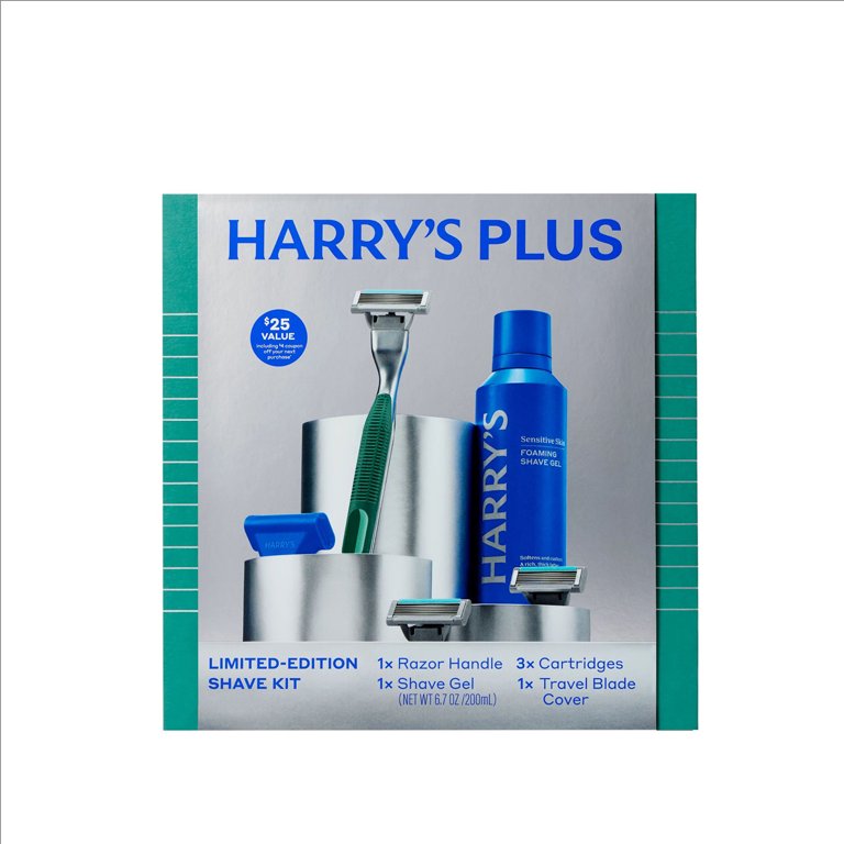 Harry's Plus Holiday Gift Set with Shaving Razor for Men, 3 Blade