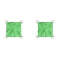 thumbnail image 3 of 14K Solid Gold Push Back Stud Earrings for Women | 2 cttw Princess Cut Simulated Green Diamond | White Gold, 3 of 5