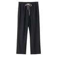 thumbnail image 4 of JTieacloth Mens Long Pants Men's Breathable Imitation Linen Small Checkered Beach Trousers Loose Casual Straight Trousers Black, 4 of 4