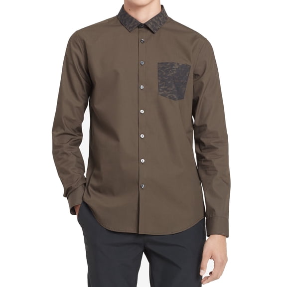 Calvin Klein Men’s Contrast Pocket Shirt Jacket, Brown, Large
