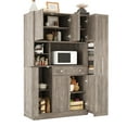 thumbnail image 4 of Euroco Extra Deep Buffet Cabinet with Hutch and Pull-Out Side Cabinet on Wheels, 52.8'' Kitchen Pantry with Adjustable Shelves, Coffee Bar Sideboard Storage Cabinet, 4 of 9