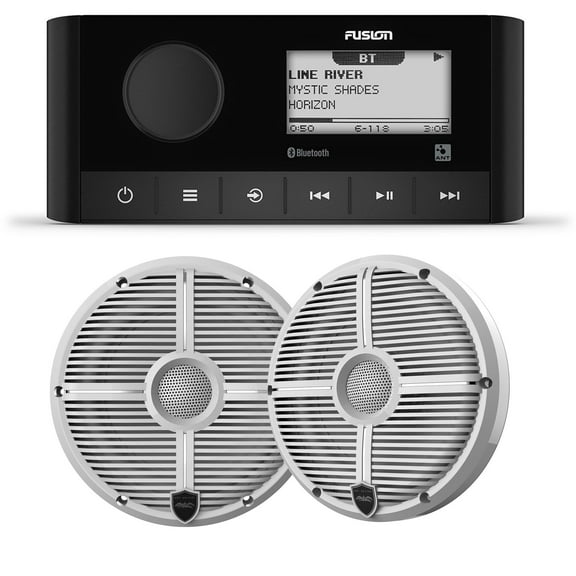 Fusion MS-RA60 Marine Stereo With 1 Pair of Wet Sounds RECON6-XWW 6.5" White Grill Marine Speakers