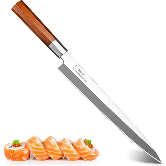 Sashimi Knife Yanagiba Sushi Knife 10 inch Japanese High Carbon Stainless Steel for Precision Fish Slicing and Filleting with Ergonomic Wooden Handle