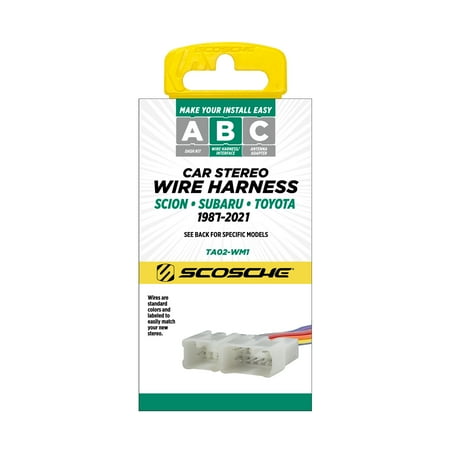 Scosche TA02-WM1 Wiring Harness Compatible w/ Select 1987-2021 Lexus, Scion, Subaru & Toyota