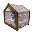 thumbnail image 1 of Paris Pet House, Complex French Elements on Floral Rose Checkered Hearts Romance Love Theme, Outdoor & Indoor Portable Dog Kennel with Pillow and Cover, 5 Sizes, Pale Green Sea Green, by Ambesonne, 1 of 5