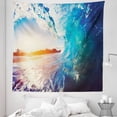 thumbnail image 1 of Beach Tapestry, Ocean Clouse up Photo of Swirling Waves Dramatic and Romantic Sunset, Fabric Wall Hanging Decor for Bedroom Living Room Dorm, 5 Sizes, Teal Blue and Marigold, by Ambesonne, 1 of 1