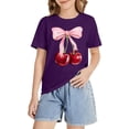 thumbnail image 4 of CPNG Girls Summer T-shirt Bow Cherry Print Loose Casual Stylish Crewneck Short Sleeve Cool Sports Top(Dark Purple,6-7 Years), 4 of 8