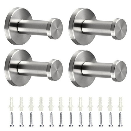 Outdoor Coat Hooks 4 Pcs Brushed Stainless Steel Towel Hook, Wall Mount Robe Coat Hangers Holder Heavy Duty Wall Mount Hooks for Bedroom, Bathroom, Living Room, Fitting Room ()