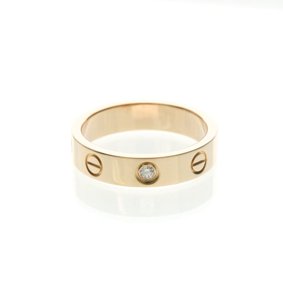 Pre-Owned Cartier Mini Love Ring 1P Diamond B4050748 Pink Gold (18K) Fashion Diamond Band Ring...