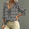 thumbnail image 4 of Polka Dot Lace Up Blouse Casual 3/4 Length Sleeve Tops V Neck Top Drawstring Ruffle 3/4 Sleeve Summer Casual Flowy Tops, 4 of 5
