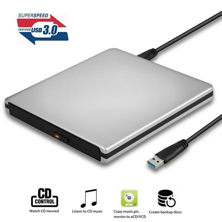TSV External CD DVD Drive, Portable USB 3.0 CD DVD Burner Player Compatible for Windows10/7/8, Laptop, Mac, MacBook Serious,