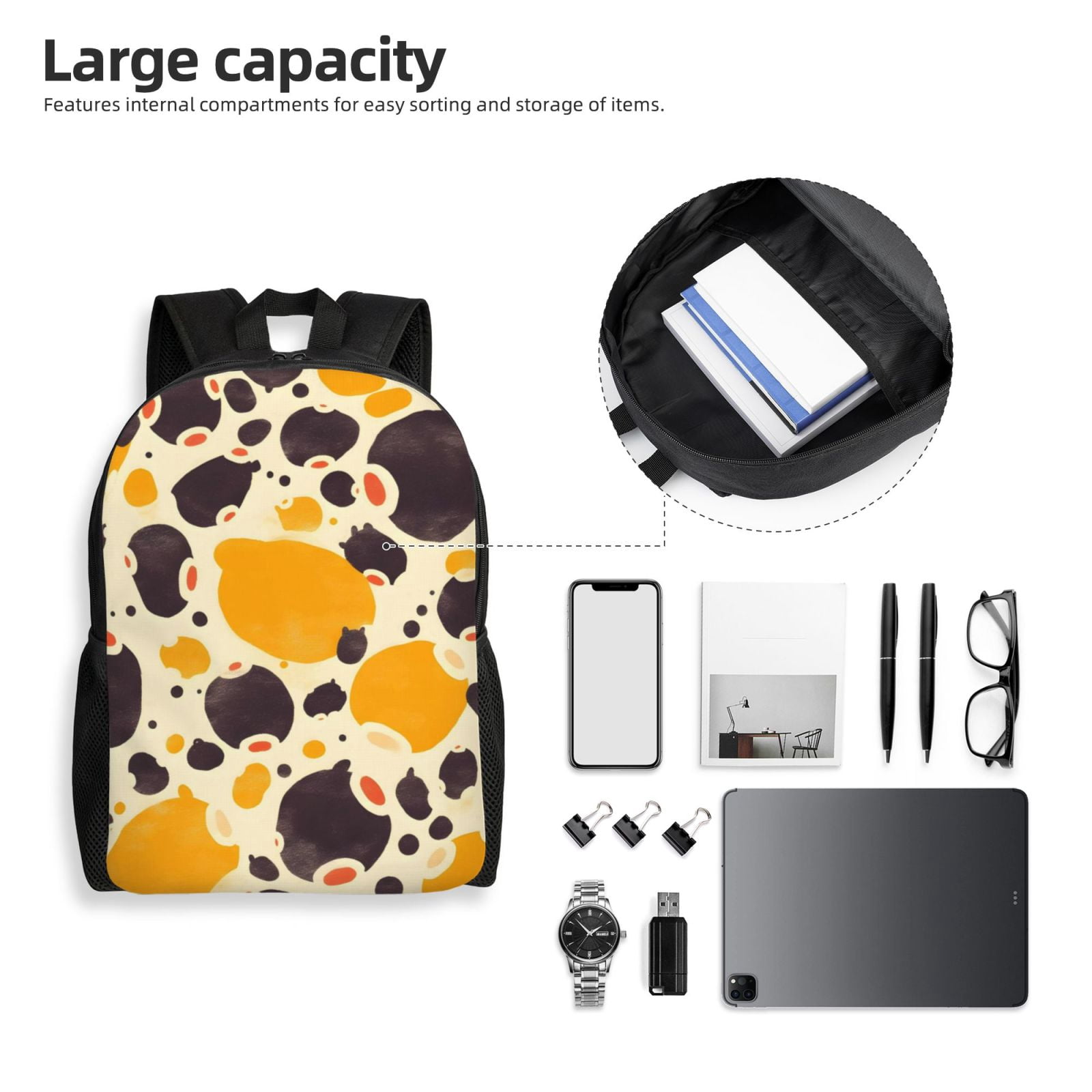 Single Side Full Backpack 16.1×11.8×4.5in Large Capacity Breathable Shoulder Belt Leisure Simple And Strong Bearing Capacity Milk Cow Print Style Sienna_3