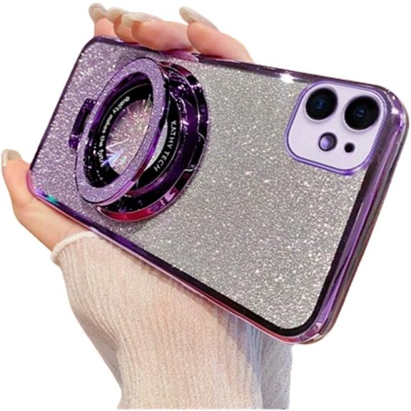Magnetic Case for iPhone 12 Mini Case Sparkle Cute with Stand Phone Case [Compatible with MagSafe] Slim Glitter Card Shockproof Protective Women Girls Case for iPhone 12 Mini Purple YD