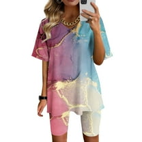 Jsaierl Lounge Sets for Women 2 Piece Short Sleeve Plus Size Tops and Wide Leg Pants Sets 2 Piece Boho Vacation Outfits Sets