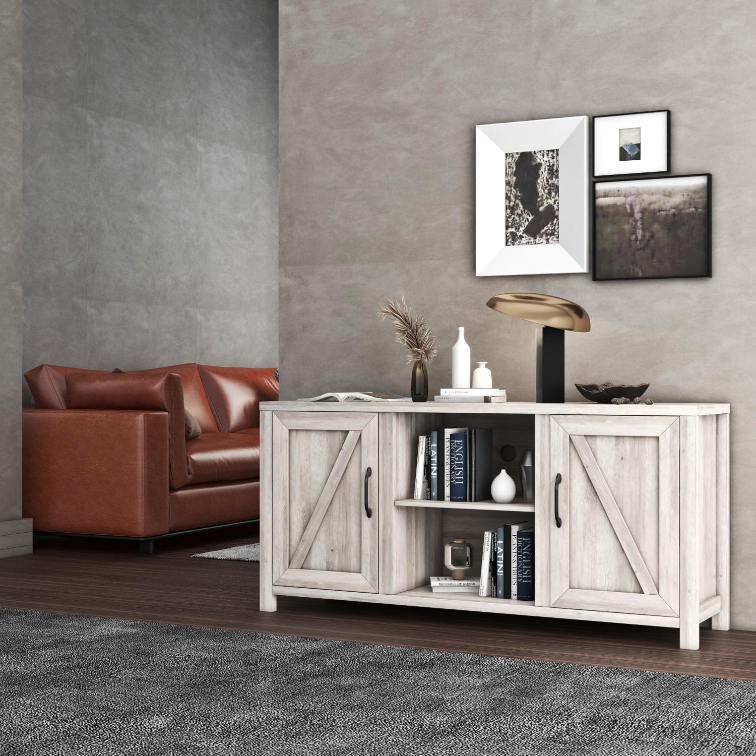 Kadyn 59 Inch Modern Farmhouse Double Doors TV Stand, Particle Board TV Console for TVs up to 65 Inches, Modern Media Console Entertainment Center with Two Doors, Antique Gray Kadyn 59 Inch Modern Farmhouse Double Doors TV Stand, Particle Board TV Console for TVs up to 65 Inches, Modern Media Console Entertainment Center with Two Doors, Antique Gray