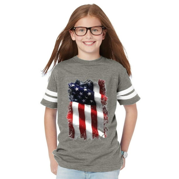 IWPF - Youth Patriotic American Flag Football Fine Jersey T-Shirt ...