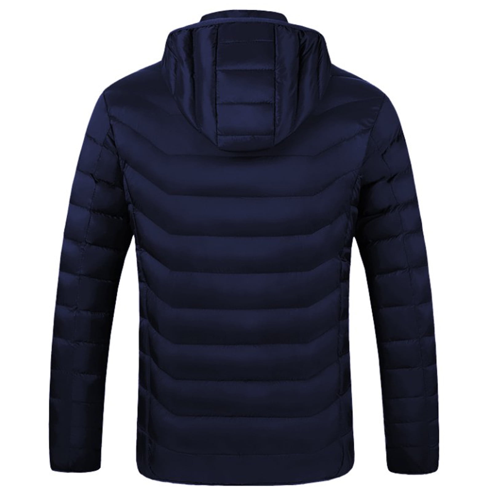 QATAINLAV Mens Heated Jacket with 19 Heating Zones, 4 Heating Levels Hooded Puffer Jacket Solid Color Heated Coat Warm Winter Clothes, Blue, M