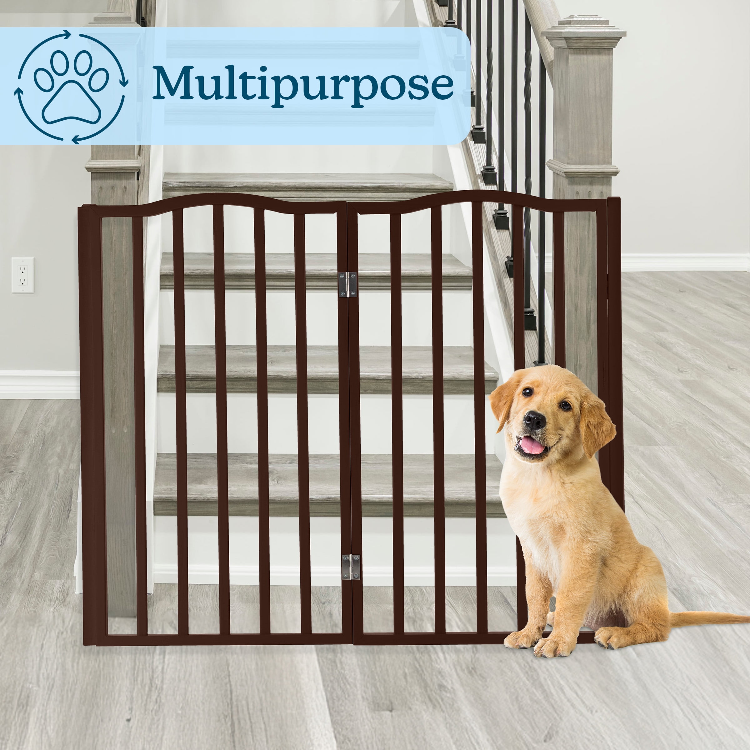 PETMAKER 4-Panel Indoor Foldable Pet Gate for Stairs or Doorways (Brown)